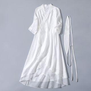 3/4-sleeve Wrap Maxi A-line Dress