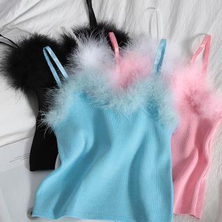 Fluffy Trim Knit Camisole Top