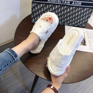 Distressed Platform Slide Sandals