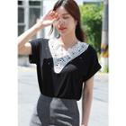 Crochet-trim Faux-pearl Studded Top