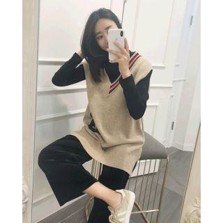 Letter Wool Blend Long Knit Vest