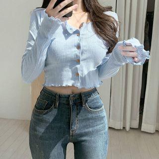 Long Sleeve Button-up Ribbed Top