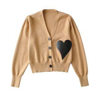 Heart Applique Cardigan Khaki - One Size