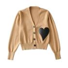 Heart Applique Cardigan Khaki - One Size