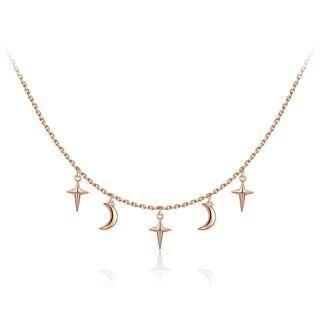 925 Sterling Silver Plated Rose Gold Simple Fashion Star Moon Necklace Rose Gold - One Size