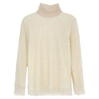 Long-sleeve High-neck Ruched Top Beige - One Size