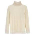 Long-sleeve High-neck Ruched Top Beige - One Size
