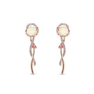 Sweet Plated Rose Golden Rose Earrings With White Austrian Element Crystals
