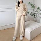 Set Of 2: Long-sleeve Plain Knit Top + Pants