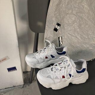 Contrast Color Panel Lace-up Platform Sneakers