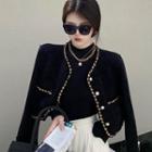 Contrast Trim Cropped Jacket / Mock Neck Top / A-line Skirt