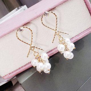 Faux-pearl Drop Earring 1 Pair - A06-31 - 925 Silver Needle - Gold - One Size