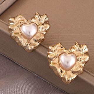 Faux Pearl Heart Ear Stud / Clip-on Earring