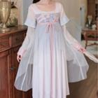Long-sleeve Embroidered Chiffon Traditional Chinese Dress