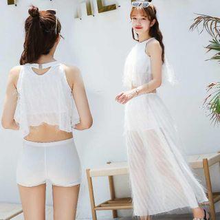 Set: Fringed Trim Tankini + Cover Up