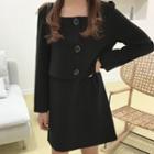 Square-neck Long-sleeve A-line Dress Black - One Size