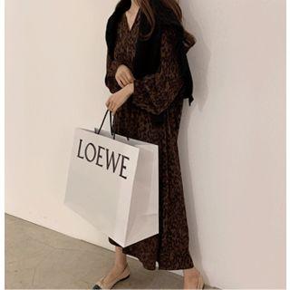 V-neck Leopard Long Dress One Size