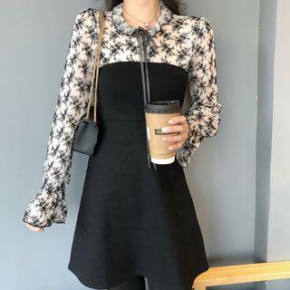 Set: Floral Blouse + Strapless A-line Dress