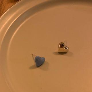 Heart Alloy Earring 1 Pair - Blue & Gold - One Size