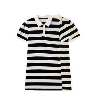 Short-sleeve Striped Shift Polo Dress