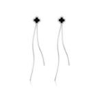 Sterling Silver Simple And Fashion Four-leafed Clover Tassel Earrings With Cubic Zircon Silver - One Size