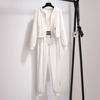 Set: Plain Zip-up Hoodie + Tank Top + Sweatpants