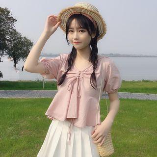 Short-sleeve Shirt V-neck Cropped Top