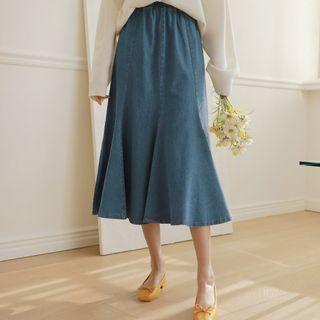 Slit-side Long Denim Mermaid Skirt