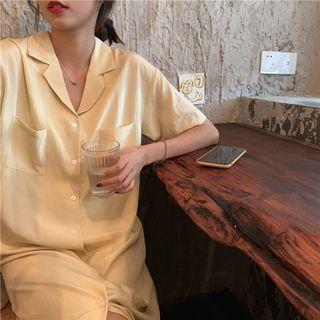Short-sleeve Midi Shirt Dress Yellow - One Size