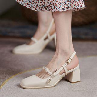 Faux Pearl Chunky Heel Mary Jane Sandals