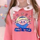 Cartoon Print Pullover Rose Pink - One Size