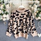 Round-neck Leopard Print Knit Sweater