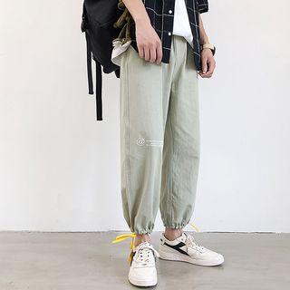 Lettering Straight Cut Tie-cuff Pants