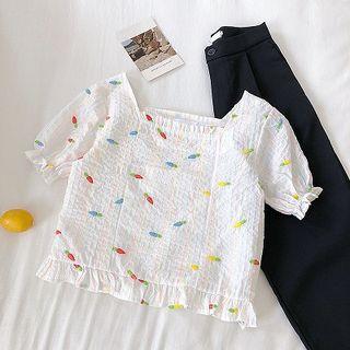 Embroidered Short-sleeve Top White - One Size