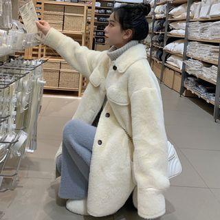 Furry Single-breasted Coat / Wide Leg Pants