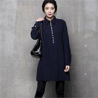 Faux-pearl Button Long Polo Shirt