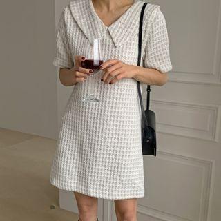 Wide-collar Tweed A-line Dress
