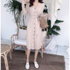 Long-sleeve Single-breasted Knit Dress