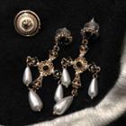 Cross Faux Pearl Drop Earring 1008a - Silver - One Size