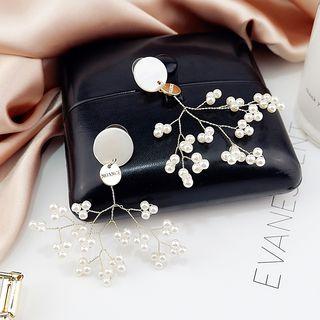 Faux Pearl Branches Fringed Earring E9352 - Silver Needle - Silver - One Size