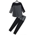 Set: Two-tone 3/4-sleeve Top + Cropped Pants