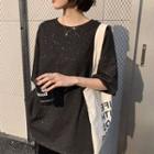 Elbow-sleeve Shiny Patterned T-shirt