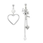 Non-matching Alloy Faux Pearl Cupids Heart Dangle Earring