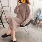 Set: Mock-neck Sweater + Back Slit Knit Skirt