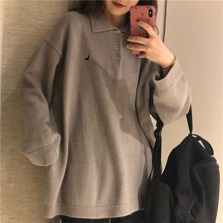 Deer Embroidered Polo-neck Sweater