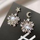 Non-matching Rhinestone Drop Earring 1 Pair - Gold & White - One Size