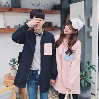 Couple Matching Applique Long Zip Jacket
