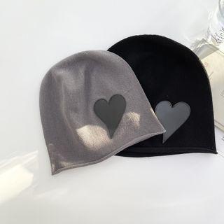 Heart Applique Knit Slouchy Beanie