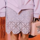 Scallop-hem Crochet-lace Pencil Skirt