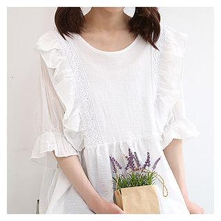 Round-neck Frill-trim Empire Top